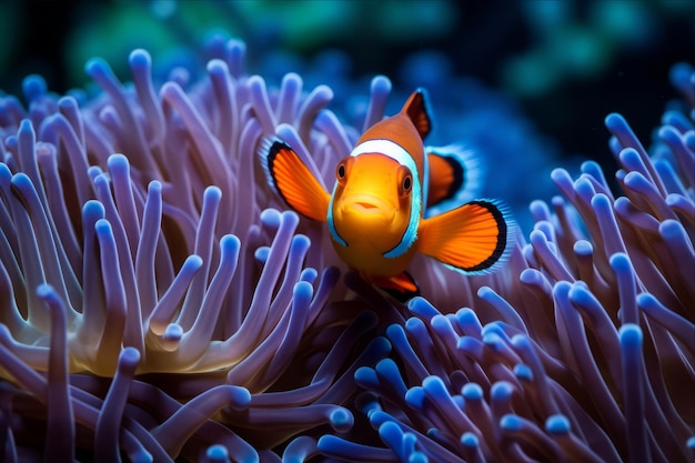 Exploring the Enchanting World of Nemo Clown Fish in the Anemone of the Deep Blue Sea