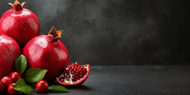 Exploring the health benefits of fresh pomegranate fruit copy space background generative AI