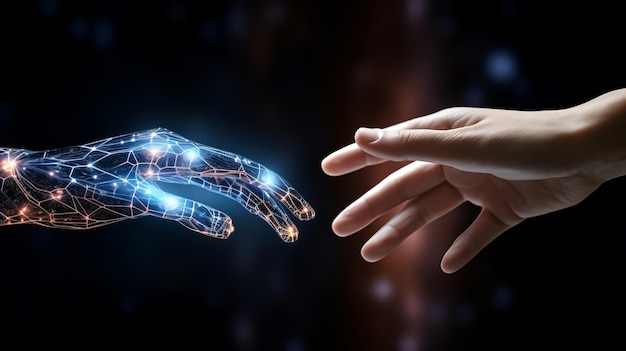 Exploring Human and AI Hands in Symbiotic Connectivity Futuristic and AI concept