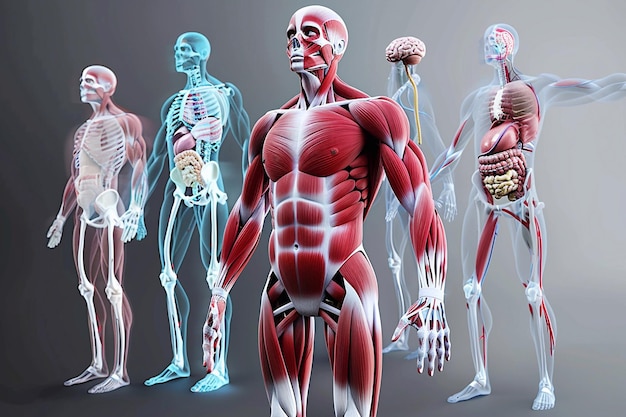 Photo exploring human anatomy graphics of muscles organs and spine