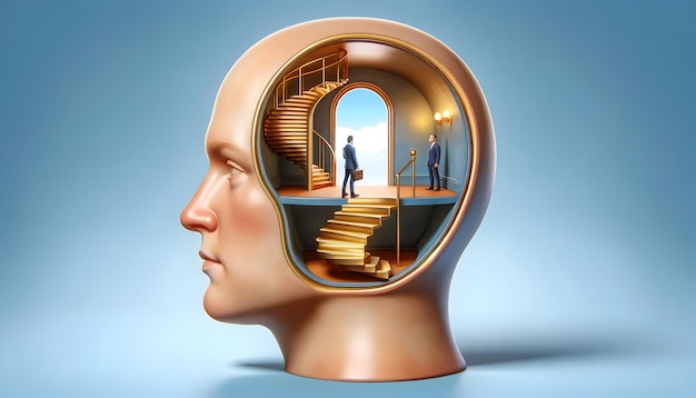 Exploring the Human Mind Conceptual Illustration of Psychologists Unlocking Mental Pathways