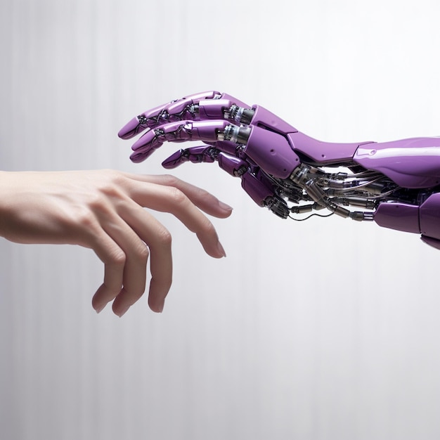 Фото Исследование сотрудничества между человеком и машиной, рукопожатие с роботом, интеграция ии