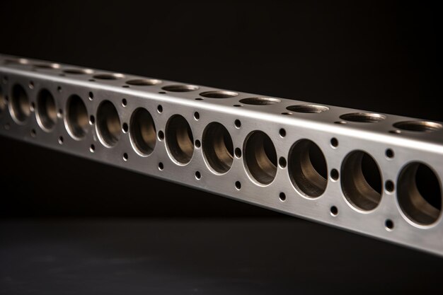 Photo exploring the intriguing design of a perforated gray metal bar ar 32