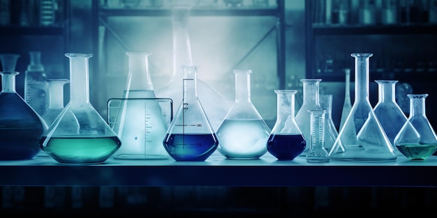 化学 の 科学 的 な ガラス 器具 の 世界 を 探求 する 研究 室 の 研究