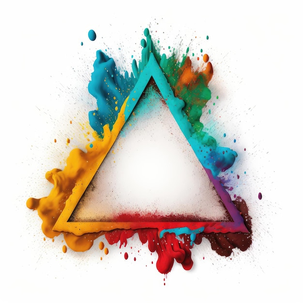 Photo exploring of multicolor powder color in triangle shape with background