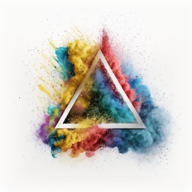 Exploring of multicolor powder color in triangle shape with background