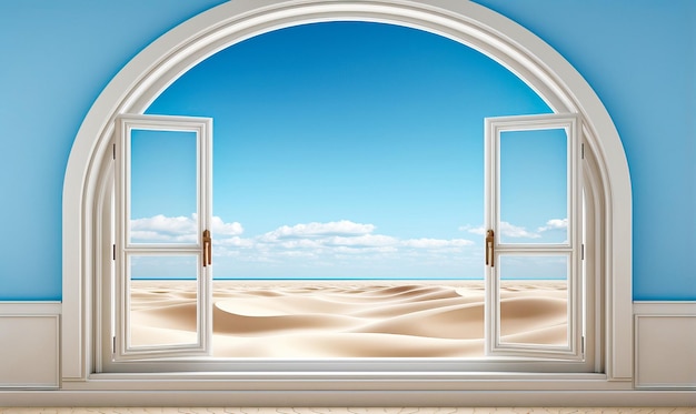 Исследование новых горизонтов Открытие 3D-дверь в пустыню Уникальная концепция стартапа иллюстрирована