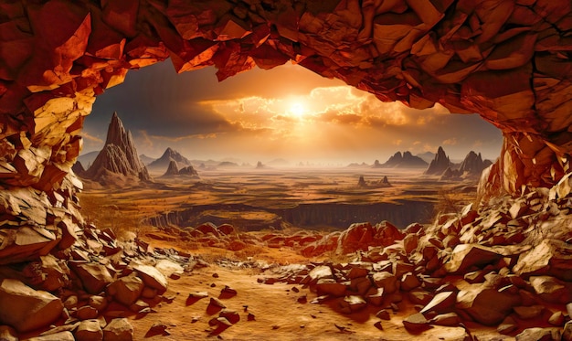 Exploring New Horizons Unveiling a 3D Desert Doorway A Unique Startup Concept Illustrated