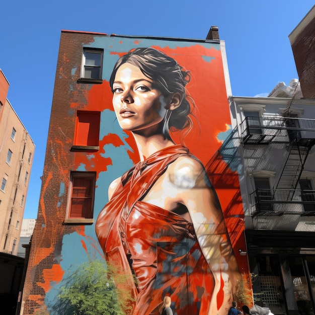 Exploring New York's Street Art Woman Posing in Front of Colorful Murals