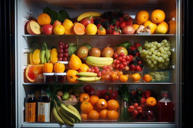 Exploring an Open Refrigerator Filled With Fresh Fruits Generative By Ai