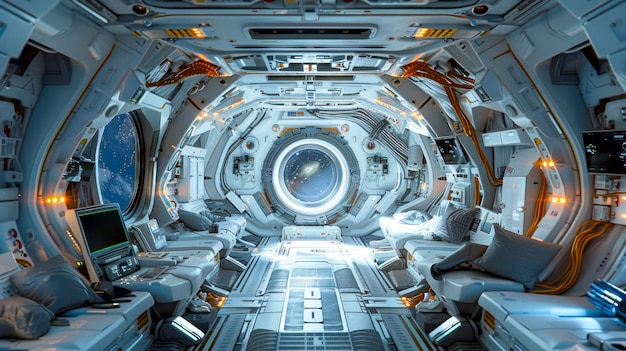 Foto esplorare gli interni delle navi spaziali futuristiche di altro mondo in unreal engine game environment concept art