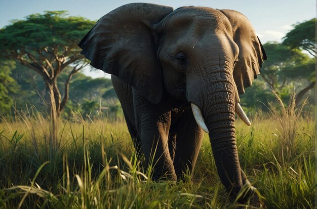 Foto esplorare la presenza di elefanti nelle lussureggianti praterie tropicali una scoperta affascinante a ar 3