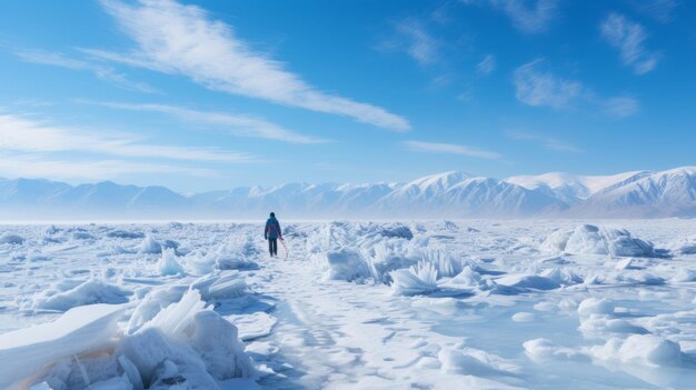 サイベリア の 冬 の 宝石 で ある 魅力 的 な 凍結 し た バイカル 湖 の 中 の 深い 反射 を 探求 する