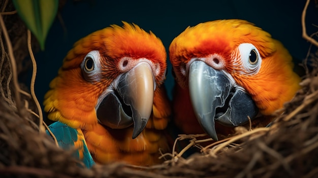 Фото Исследование очаровательных детенышей попугаев тропических лесов ара в их игривой среде обитания