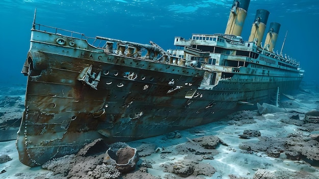 Photo exploring the titanic shipwreck a stunning d rendering reveals its immense scale concept shipwreck exploration titanic 3d rendering scale historical discovery