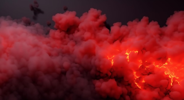 Foto explosie grens met donkere rook en rode lava