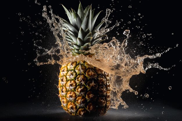 Explosie van ananas op de achtergrond.