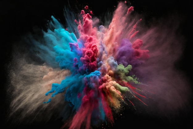 Explosie van gekleurd poeder op zwarte abstracte kleuren