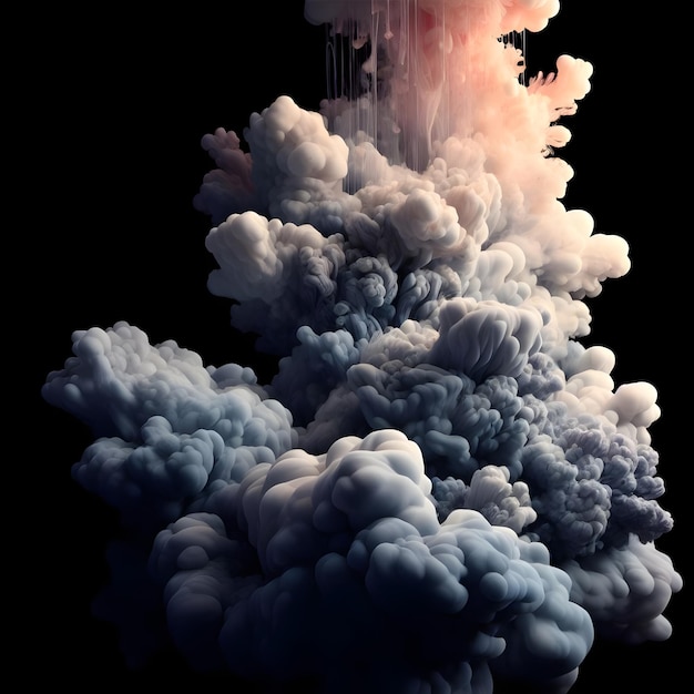 Explosie van gekleurde rook op een zwarte achtergrond 3D-rendering