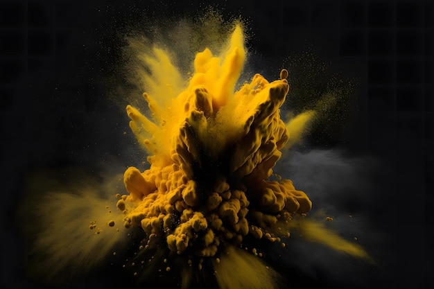 Explosie van gele kleur verfpoeder op zwarte achtergrond Neuraal netwerk gegenereerde kunst