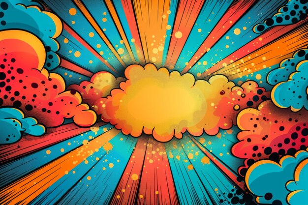 Foto explosie van kleuren in pop art comic cloud burst