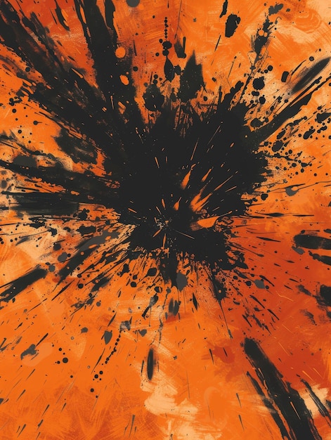 Explosieve oranje en zwarte abstracte kunst