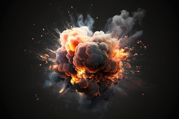 A explosion against a black background with fiery tendrils reaching out in all directions Generative of AI