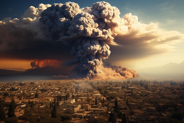 An explosion in the background of an Israeli city