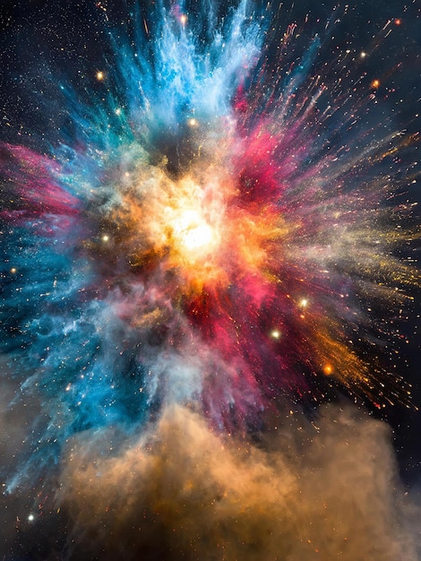 The explosion of the Big Bang universe a supernova explosion made of colourful powder