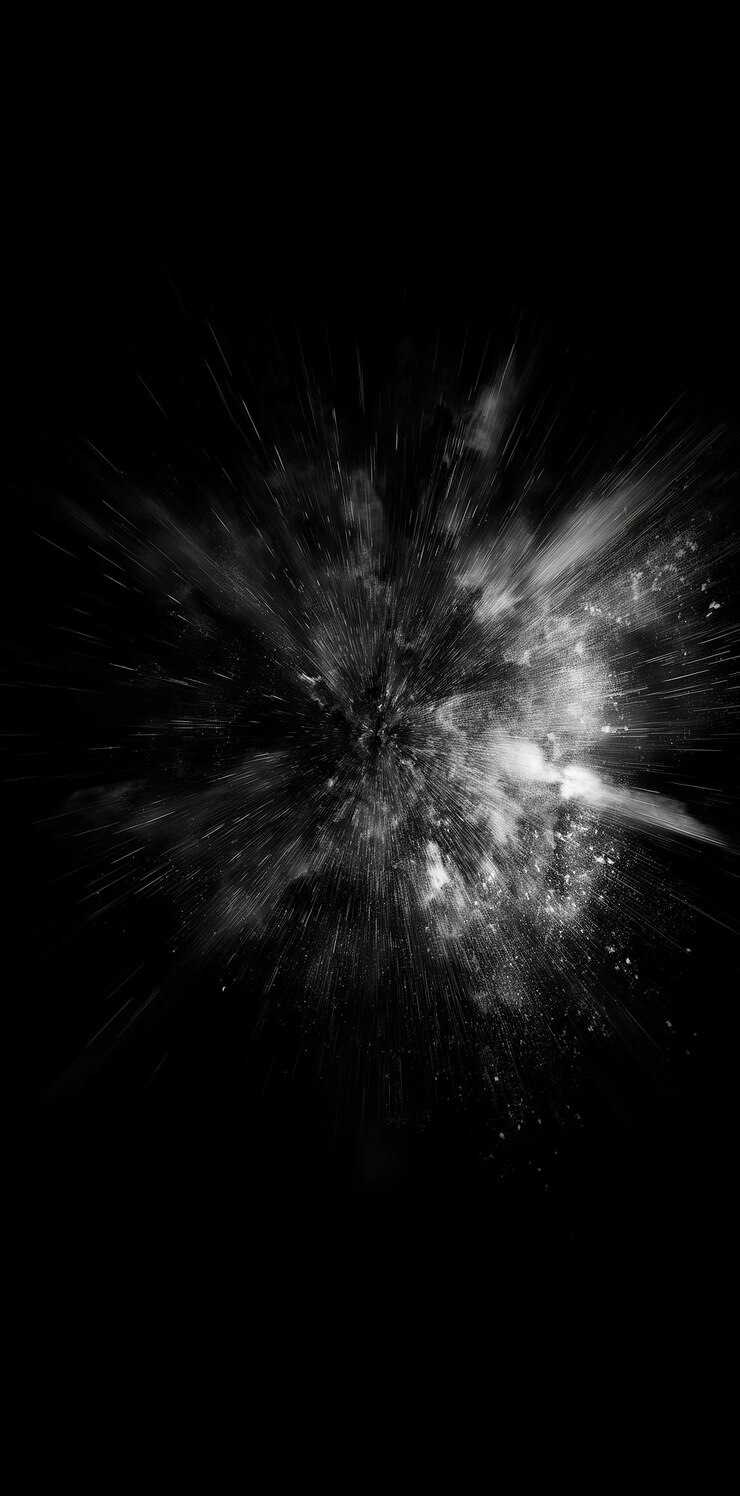 Explosion on a black background White explosion from the center of the composition