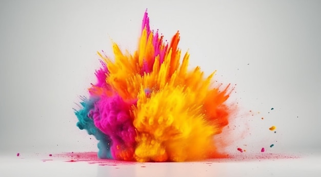 An explosion of bright multicolored powder on a light background created using Generative AI technology