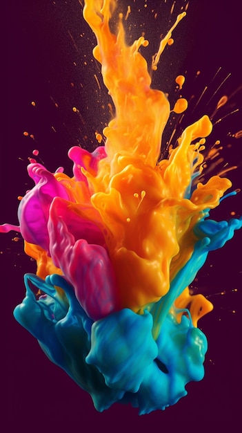 Explosion of colored liquids in the air generative ai