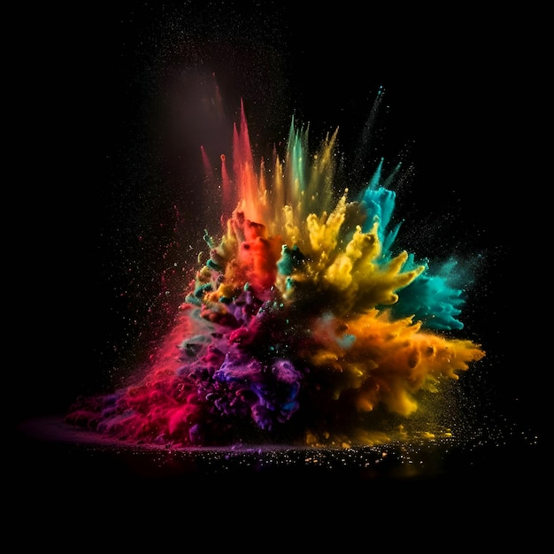 Explosion of colored powder on a black background 3d rendering