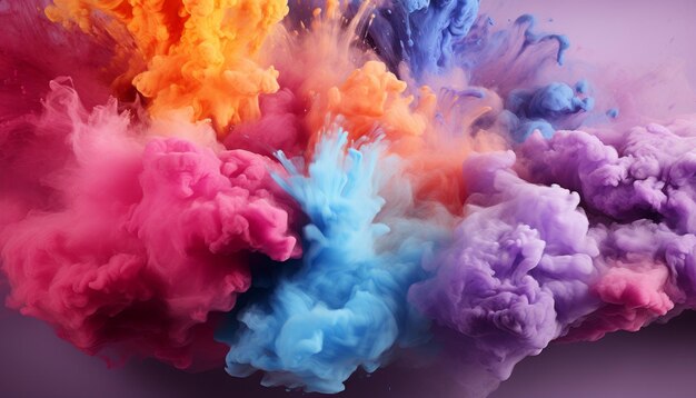 Explosion of colored powder on black background Colored cloud Holi paint