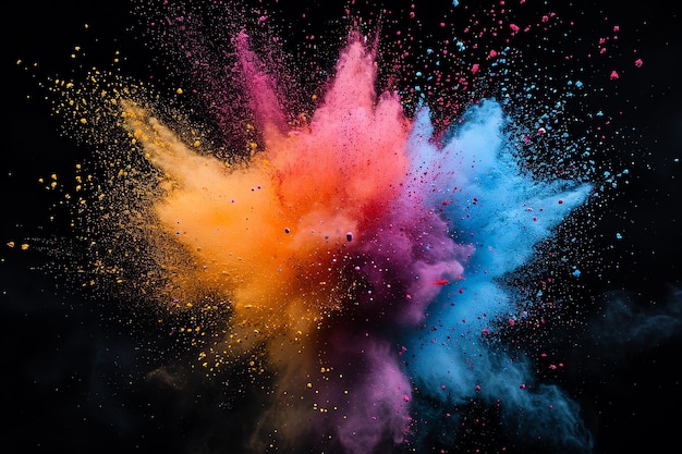 Explosion of colored powder on black background