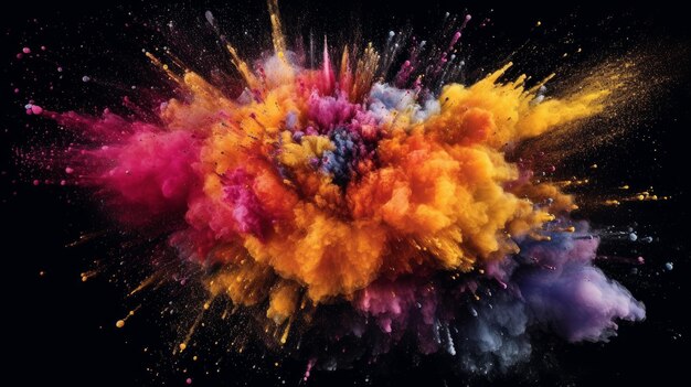 Photo explosion of colored powder on black background