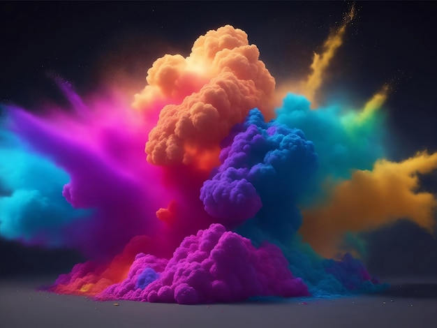 Explosion of colored powder clouds of colorful dust Generative AI Illustration