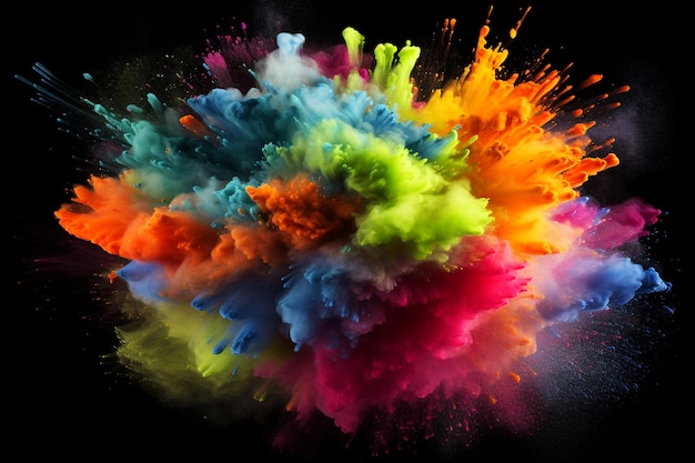 Explosion of colored powder Colorful holi colorful iridescent splash of holi paint AI generated