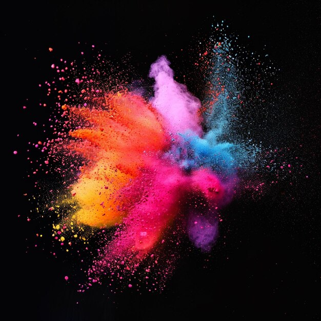 Explosion of colored powder isolated on black background Abstract colored background Generative AI