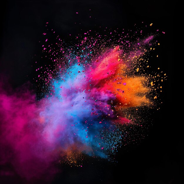 Explosion of colored powder isolated on black background Abstract colored background Generative AI