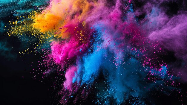 Explosion of colored powder isolated on black background Abstract colored background Generative AI