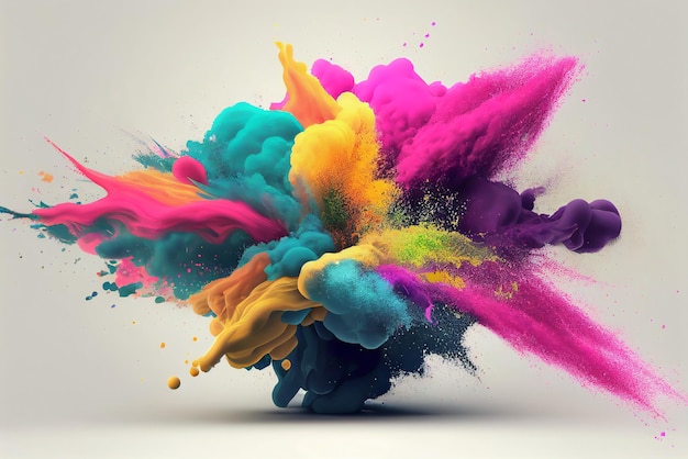 Explosion of colored powder isolated on white background Abstract colored background Ai generative