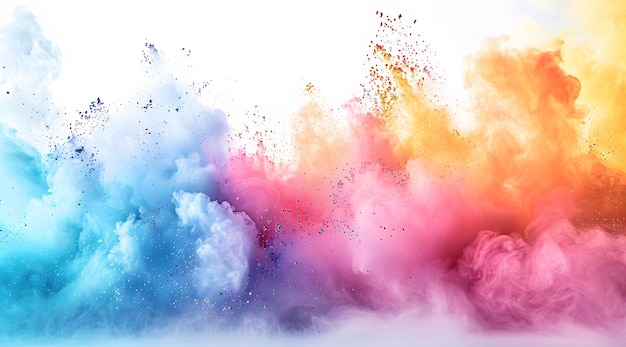 Explosion of colored powder isolated on white background Abstract colored background