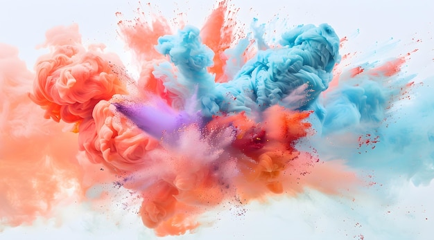 Explosion of colored powder isolated on white background Abstract colored background