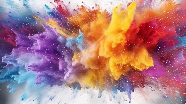 Explosion of colored powder on a white background Generative AI