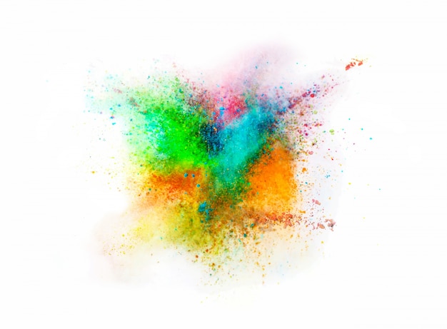 Explosion of colored powder on white background