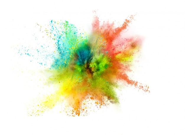 Explosion of colored powder on white background