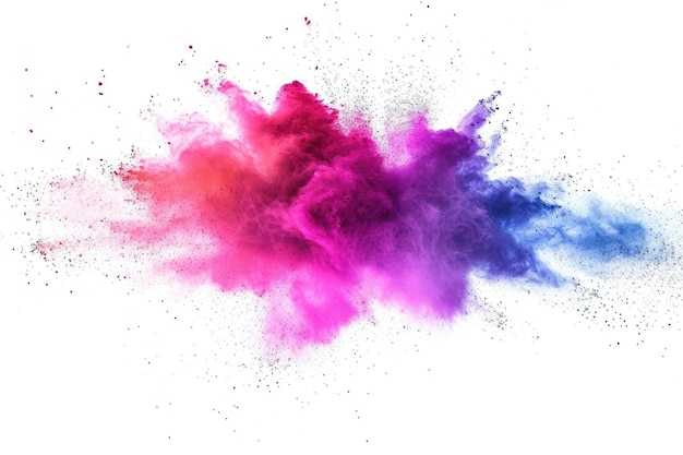 Photo explosion of colored powder on white background