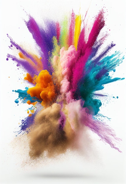 Explosion of colored powders on white background AI Generated