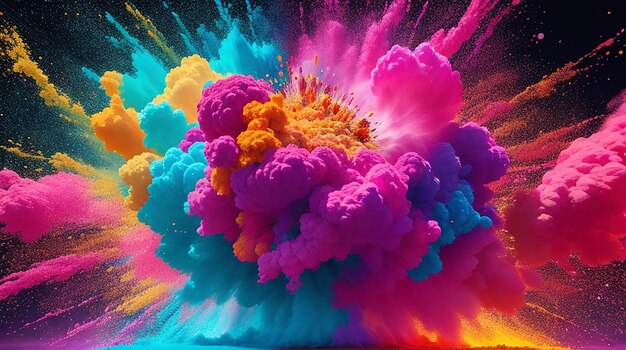 Explosion of colorful dry powder splatted background Ai image